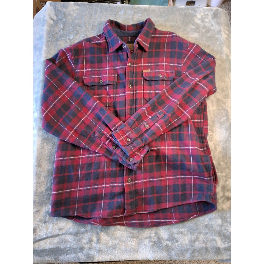 Orvis Classic Collection Mens XL Red Navy Blue Plaid Flannel Button Down Shirt